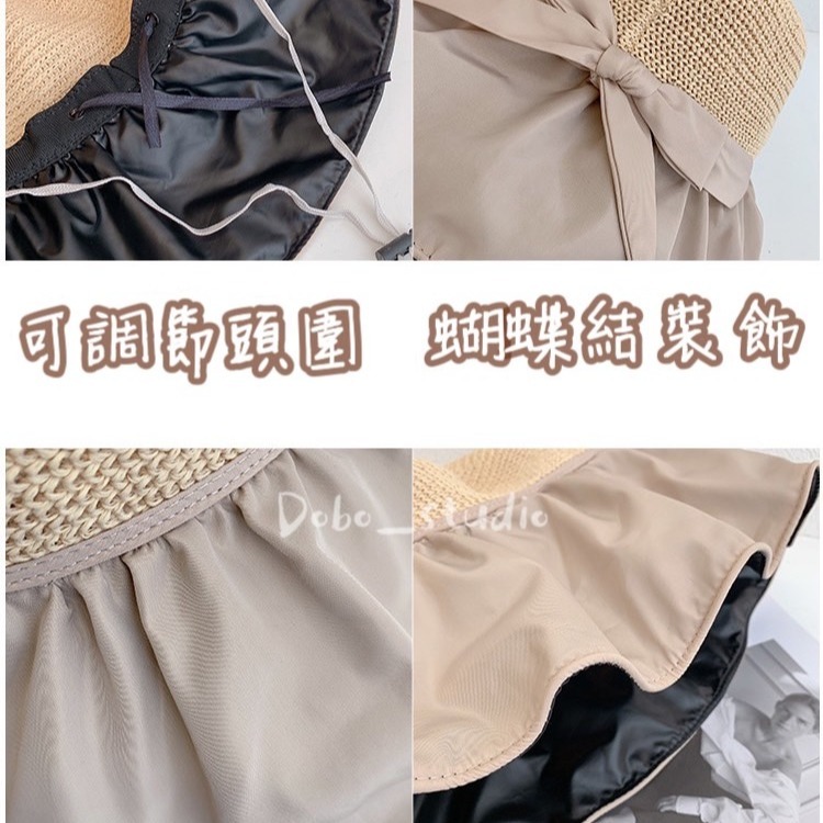 鳥我一下好嗎🍀蝴蝶結遮陽帽 韓版夏天遮陽帽 百搭太陽帽 防曬帽 夏季 空頂帽 防曬遮陽帽 女遮陽帽 防晒帽 大頭圍帽-細節圖3