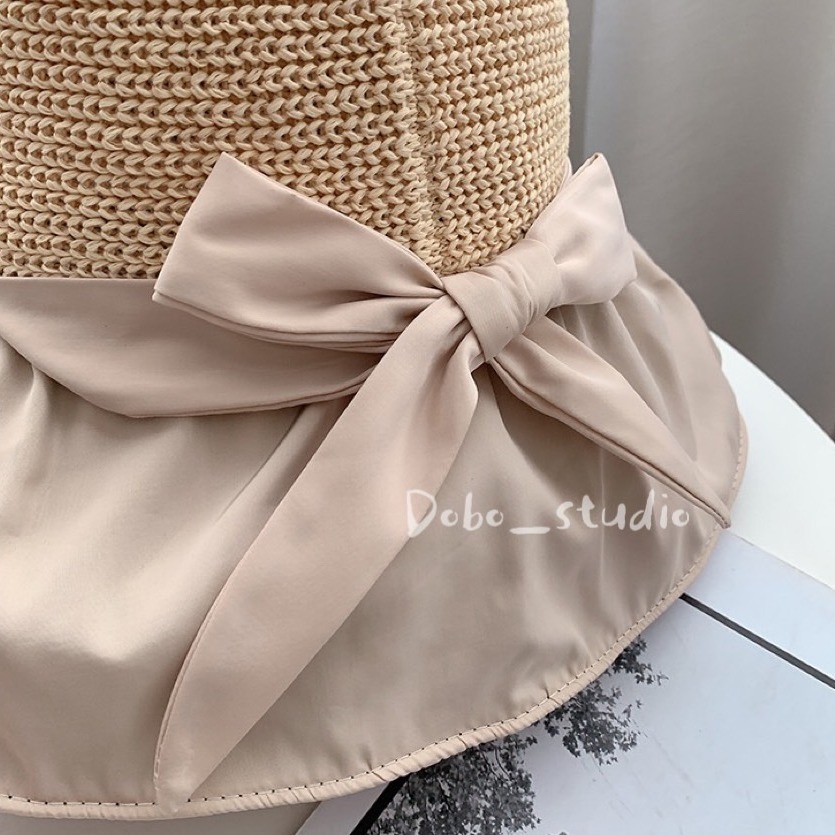 鳥我一下好嗎🍀蝴蝶結遮陽帽 韓版夏天遮陽帽 百搭太陽帽 防曬帽 夏季 空頂帽 防曬遮陽帽 女遮陽帽 防晒帽 大頭圍帽-細節圖4