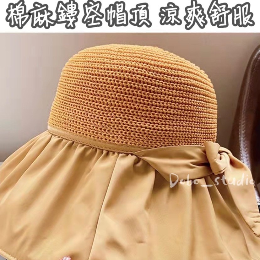 鳥我一下好嗎🍀蝴蝶結遮陽帽 韓版夏天遮陽帽 百搭太陽帽 防曬帽 夏季 空頂帽 防曬遮陽帽 女遮陽帽 防晒帽 大頭圍帽-細節圖7