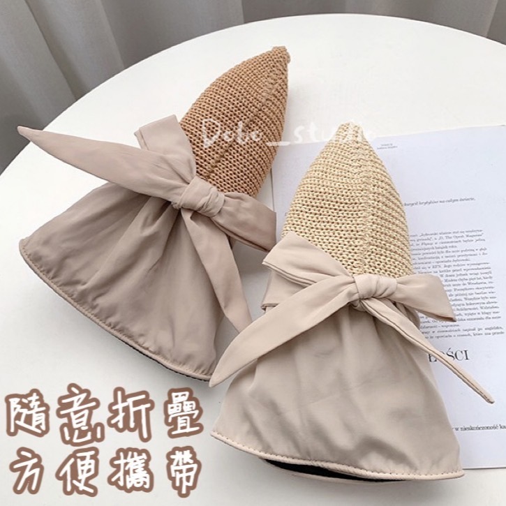 鳥我一下好嗎🍀蝴蝶結遮陽帽 韓版夏天遮陽帽 百搭太陽帽 防曬帽 夏季 空頂帽 防曬遮陽帽 女遮陽帽 防晒帽 大頭圍帽-細節圖8