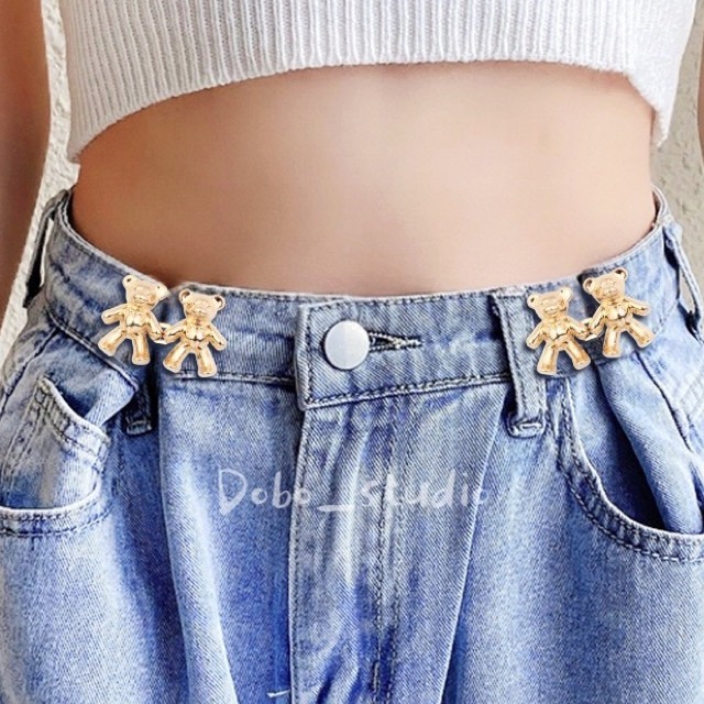 鳥我一下好嗎🍀可愛小熊收腰扣 裝飾扣腰 固定對扣 褲子收腰 褲子調整 調節扣子 子母扣  腰圍調節 收褲扣 牛仔褲腰扣-細節圖2