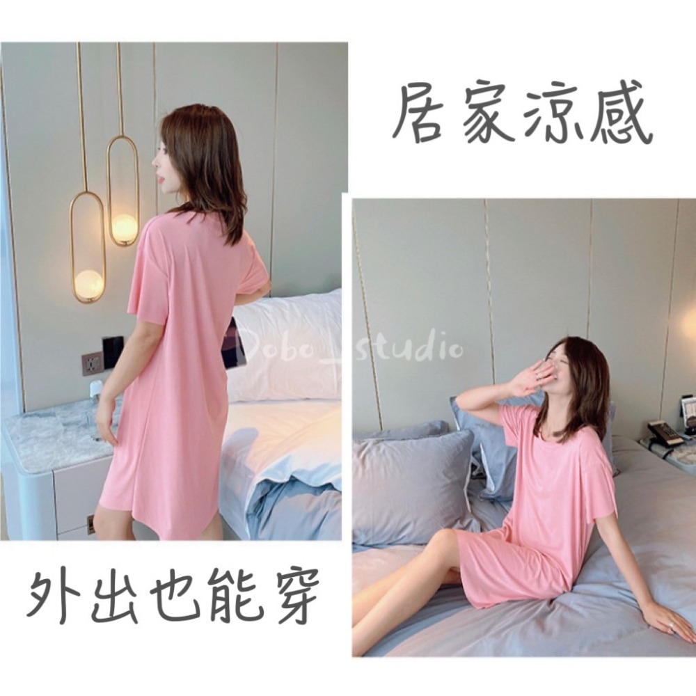 鳥我一下好嗎🍀夏季冰絲涼裙子 素面簡約 休閒套裝 彈力冰絲 涼感 長版睡衣 輕薄透氣 開衩裙 絲質睡衣 睡袍 冰絲睡衣-細節圖8