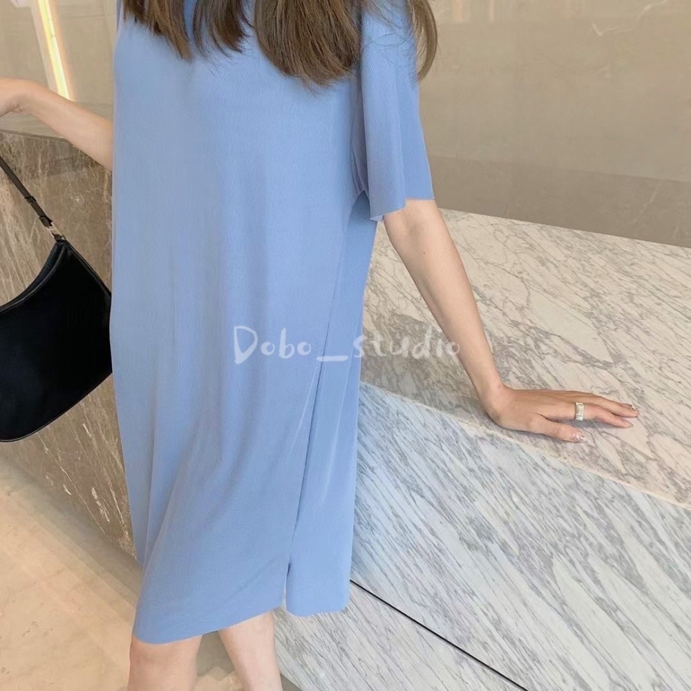 鳥我一下好嗎🍀夏季冰絲涼裙子 素面簡約 休閒套裝 彈力冰絲 涼感 長版睡衣 輕薄透氣 開衩裙 絲質睡衣 睡袍 冰絲睡衣-細節圖11