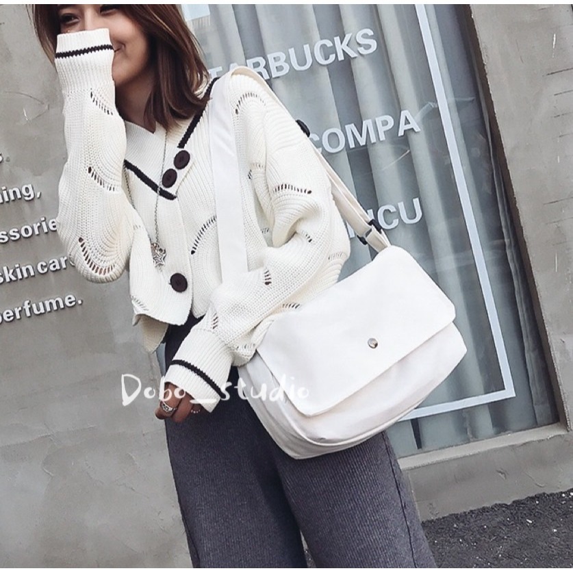 鳥我一下好嗎🍀日系帆布斜背包 百搭包 大學生斜挎包 女用包包 可調節包包 斜挎包 帆布包 攝影包 學生包太空包 餃子包-細節圖8