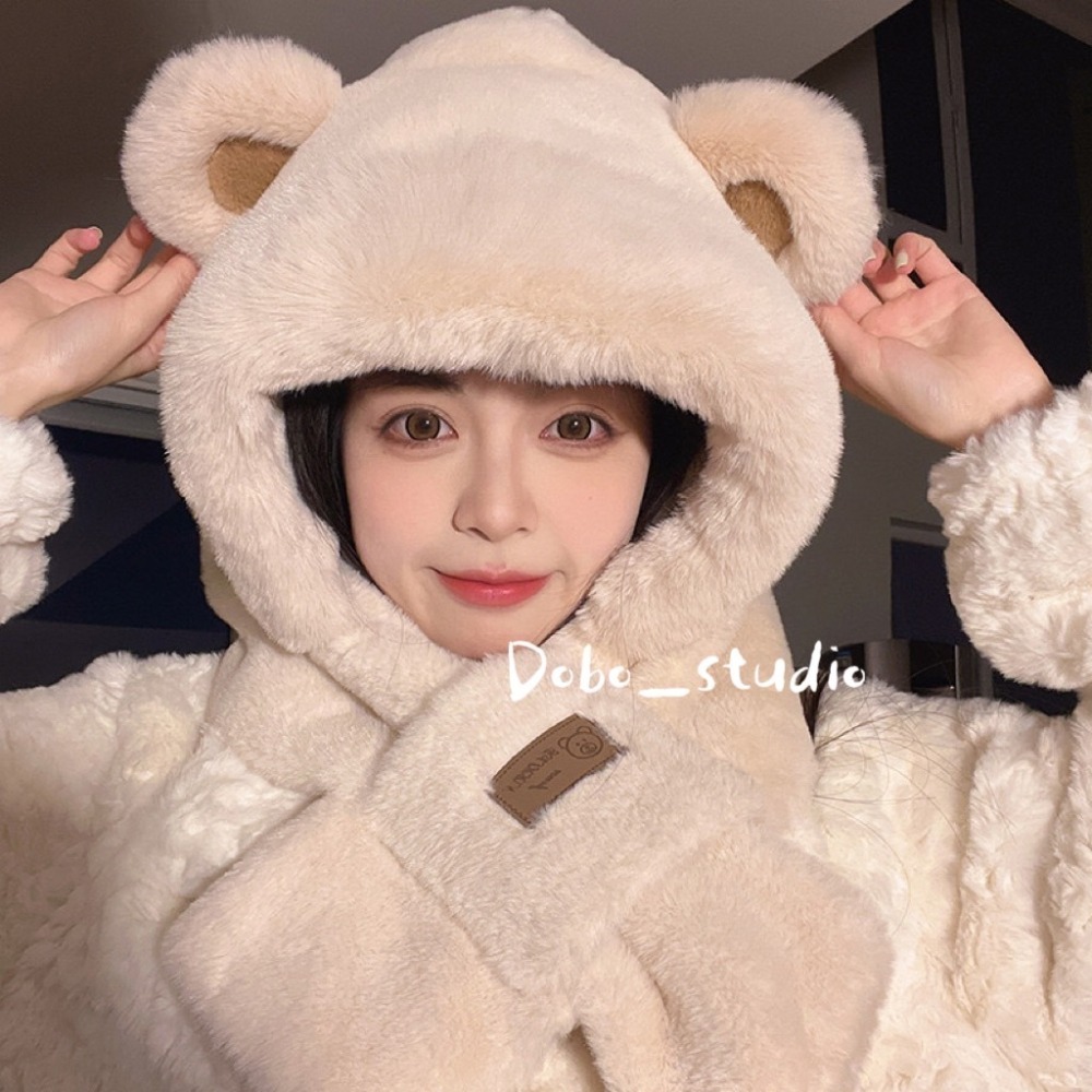 鳥我一下好嗎🍀小熊圍巾一體帽 可愛泰迪熊圍巾 韓版圍巾 熊圍巾帽 秋冬帽 女圍巾保暖帽 圍脖 帽子 保暖圍巾 圍脖圍巾-細節圖4