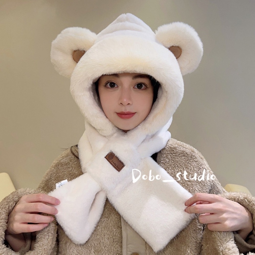 鳥我一下好嗎🍀小熊圍巾一體帽 可愛泰迪熊圍巾 韓版圍巾 熊圍巾帽 秋冬帽 女圍巾保暖帽 圍脖 帽子 保暖圍巾 圍脖圍巾-細節圖5