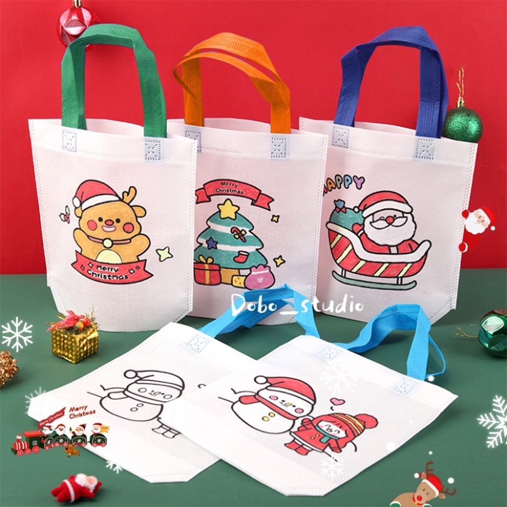 鳥我一下好嗎🍀聖誕塗鴉手提袋 手作 彩繪手提袋 收納袋文具袋 收納包 購物袋 禮品袋 耶誕節 創意塗鴉袋 幼兒園 提袋-細節圖2