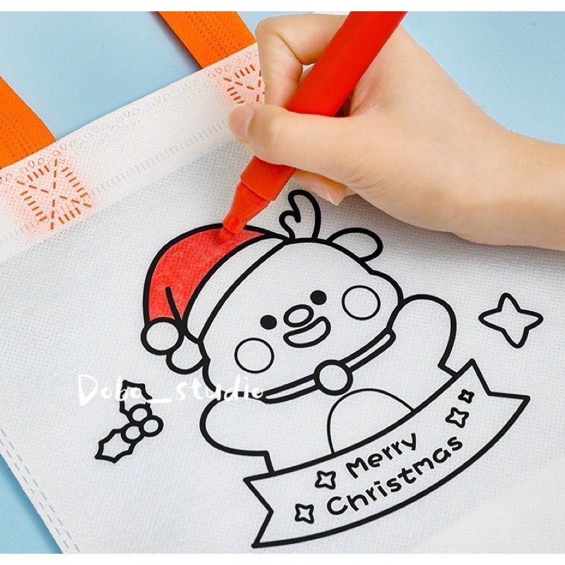 鳥我一下好嗎🍀聖誕塗鴉手提袋 手作 彩繪手提袋 收納袋文具袋 收納包 購物袋 禮品袋 耶誕節 創意塗鴉袋 幼兒園 提袋-細節圖8