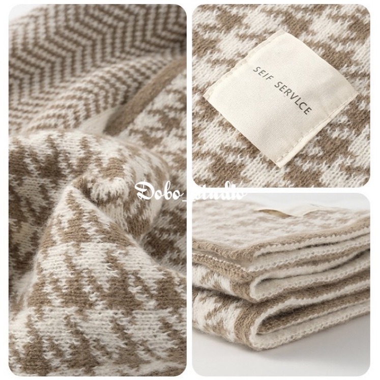 鳥我一下好嗎🍀波紋千鳥格圍巾 韓國針織圍巾 冬季女圍巾 抗寒 保暖圍脖 圍脖 脖圍 針織圍脖 脖套 毛線圍脖 保暖脖圍-細節圖4