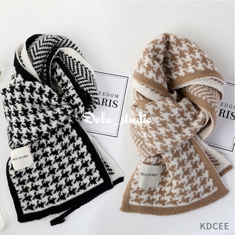 鳥我一下好嗎🍀波紋千鳥格圍巾 韓國針織圍巾 冬季女圍巾 抗寒 保暖圍脖 圍脖 脖圍 針織圍脖 脖套 毛線圍脖 保暖脖圍-細節圖5