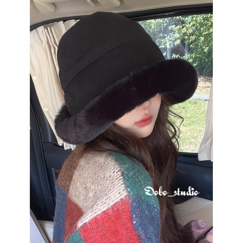 鳥我一下好嗎🍀毛絨護耳蒙古帽 韓國 穿搭必備 防曬帽 秋冬護耳帽 加厚保暖帽 女時尚帽 保暖毛帽 禦寒帽 內絨針織帽-細節圖3