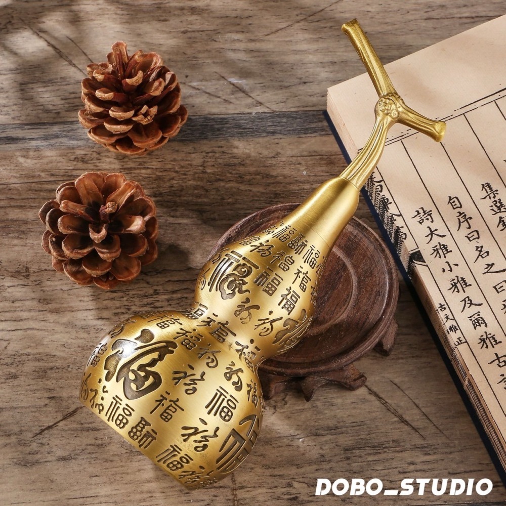鳥我一下好嗎🍀黃銅百福葫蘆 開運小物 財源廣進 防小人 平安福祿 財神爺 風水擺件 財位招財納福 避煞 鎮宅 風水葫蘆-細節圖2