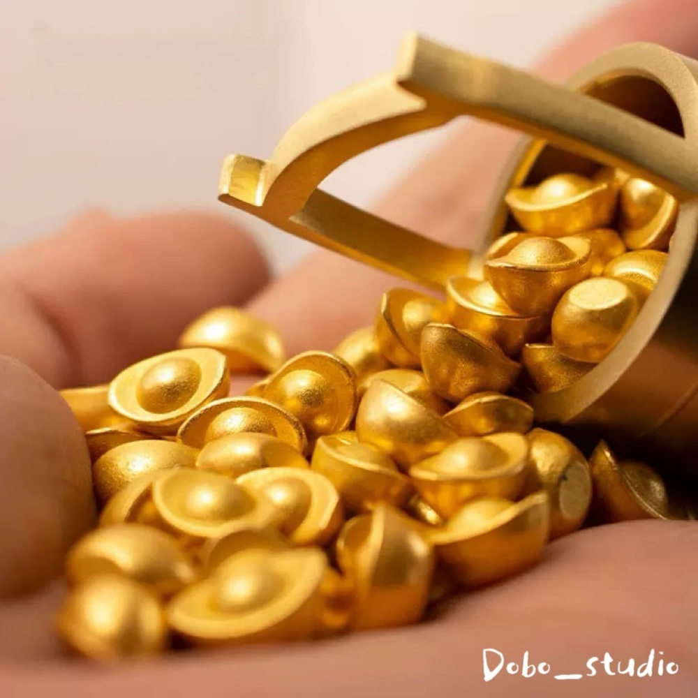 鳥我一下好嗎🍀沙金元寶 實心元寶 聚寶盆配件 小金元寶 合金 招財缸配件 招財小金條 元寶裝飾 財位 招財金元寶 金條-細節圖5