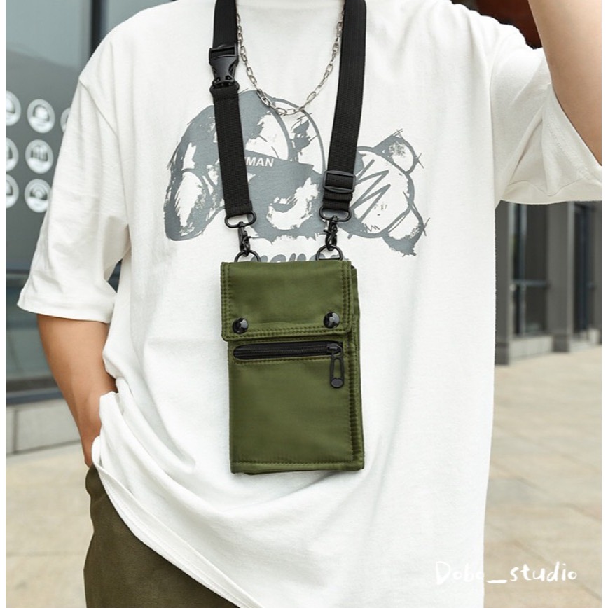 鳥我一下好嗎🍀三折潮流手機包 手機斜背袋 外出斜背包 街頭風 手機背包 零錢包 側背包 頸掛包 手機袋 手機背帶 腰包-細節圖6