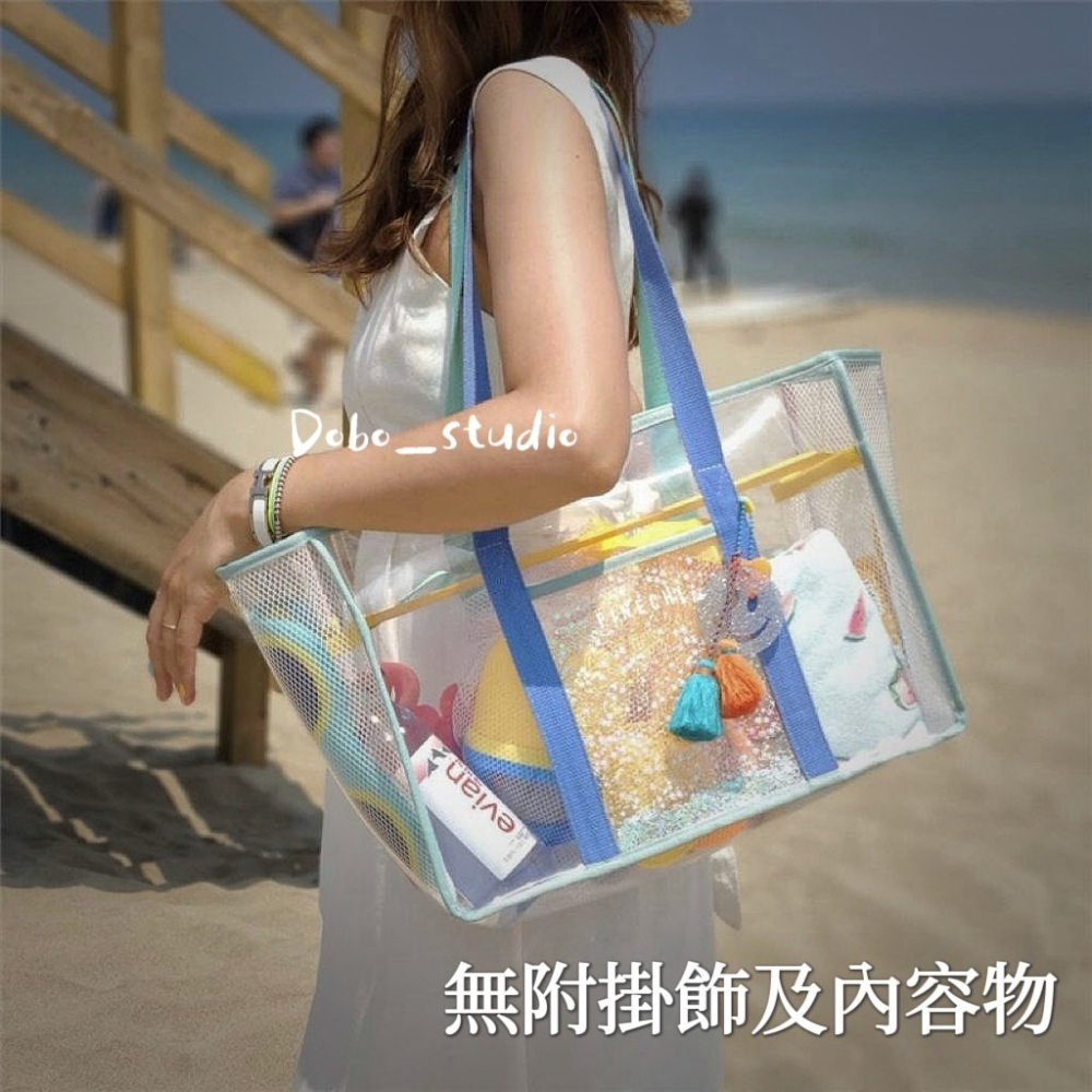 鳥我一下好嗎🍀防水手提透明包 海灘包 收納包 出國玩水 遊泳包 露營網袋 購物包 網格手提袋 收納袋 防水遊泳包 手提-細節圖7
