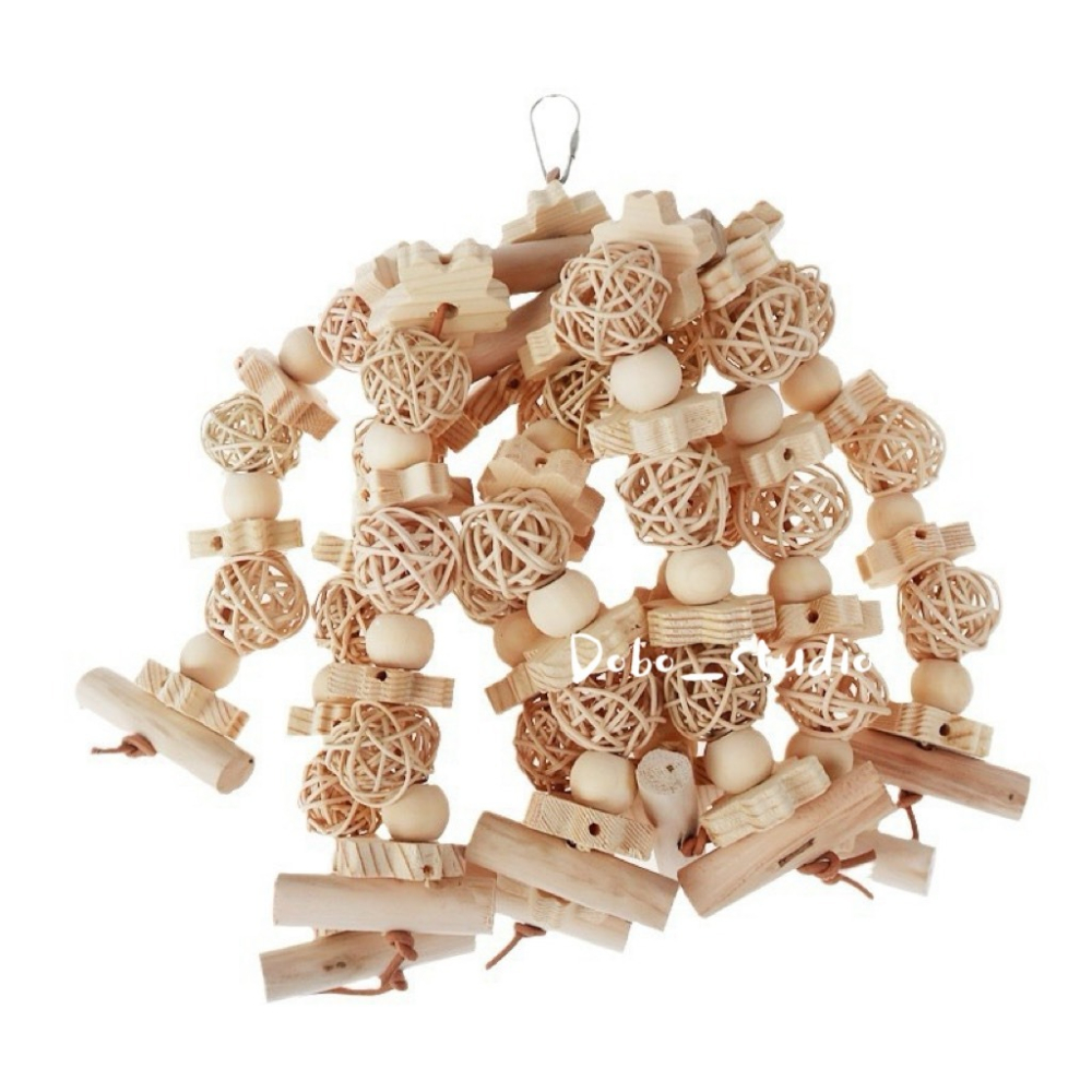 鳥我一下好嗎🍀藤球木質磨牙串 啃咬木塊 籐球磨牙串 大中小型鸚鵡 和尚鸚鵡 鸚鵡啃咬玩具 攀爬抓握串 磨牙木塊 磨爪串-細節圖7