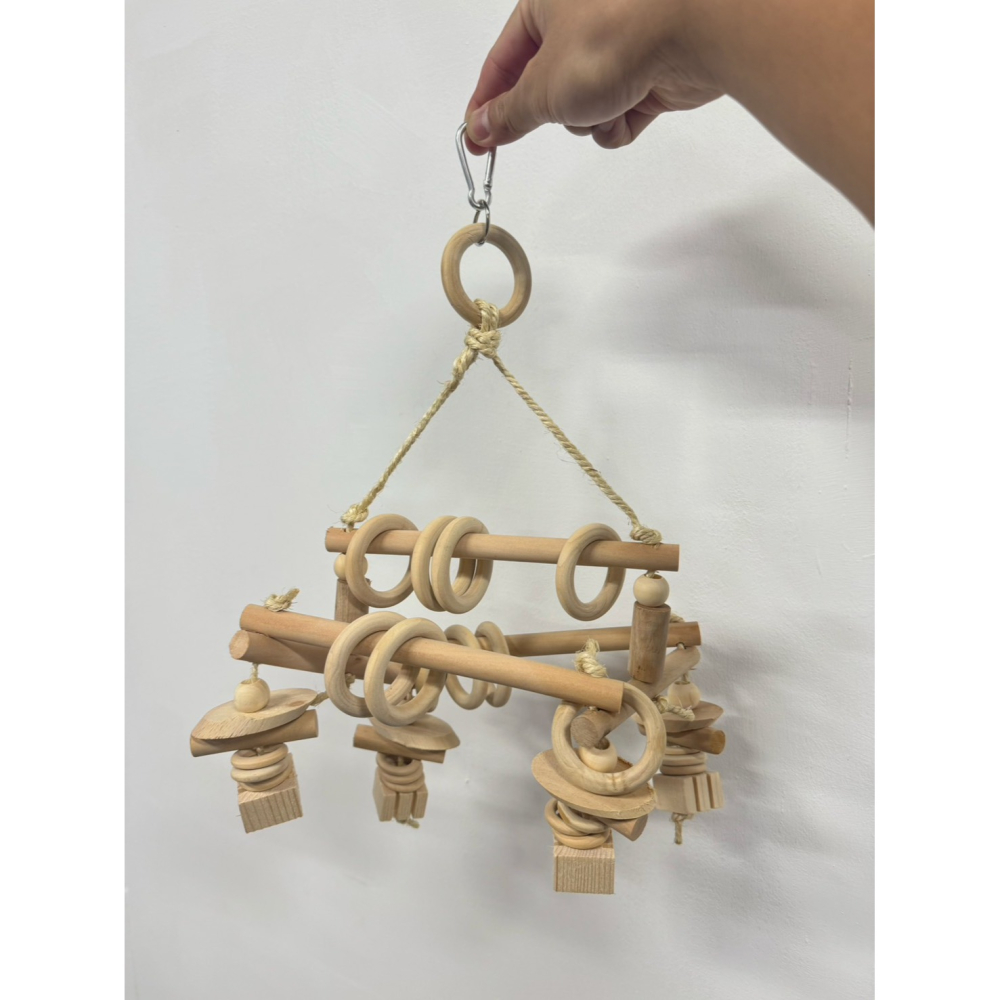 鳥我一下好嗎🍀森林探索木鞦韆 鳥玩具 鸚鵡 攀爬 玩具 抓握木串 鸚鵡鞦韆 木製鳥站棍 玄鳳鸚鵡 木塊 圓環 大型鳥-細節圖2