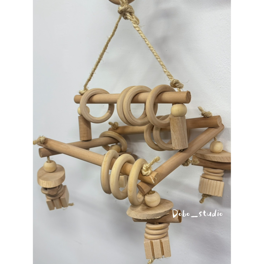 鳥我一下好嗎🍀森林探索木鞦韆 鳥玩具 鸚鵡 攀爬 玩具 抓握木串 鸚鵡鞦韆 木製鳥站棍 玄鳳鸚鵡 木塊 圓環 大型鳥-細節圖5