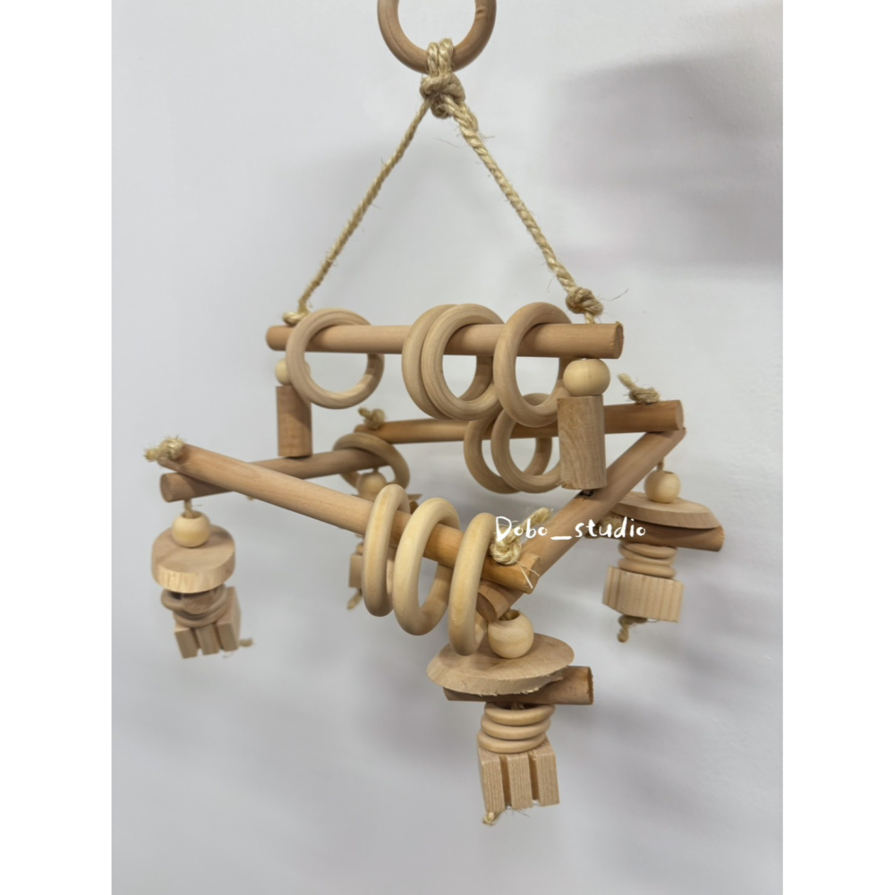 鳥我一下好嗎🍀森林探索木鞦韆 鳥玩具 鸚鵡 攀爬 玩具 抓握木串 鸚鵡鞦韆 木製鳥站棍 玄鳳鸚鵡 木塊 圓環 大型鳥-細節圖6