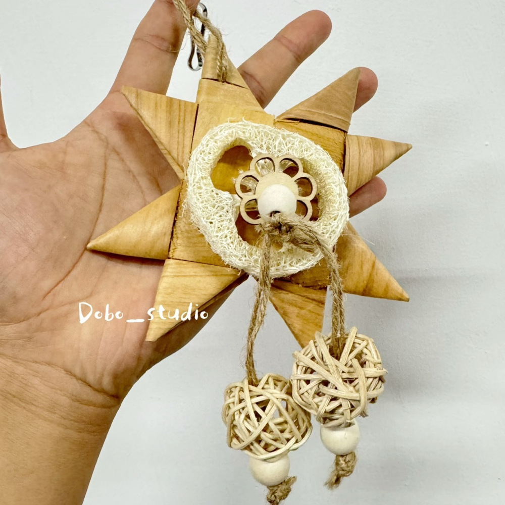 鳥我一下好嗎🍀絲瓜森之星星串 鸚鵡消磨時間 中小型鸚鵡玩具 鸚鵡破壞玩具 原木鸚鵡玩具 棕櫚葉玩具 手工製作鸚鵡破壞玩-細節圖2