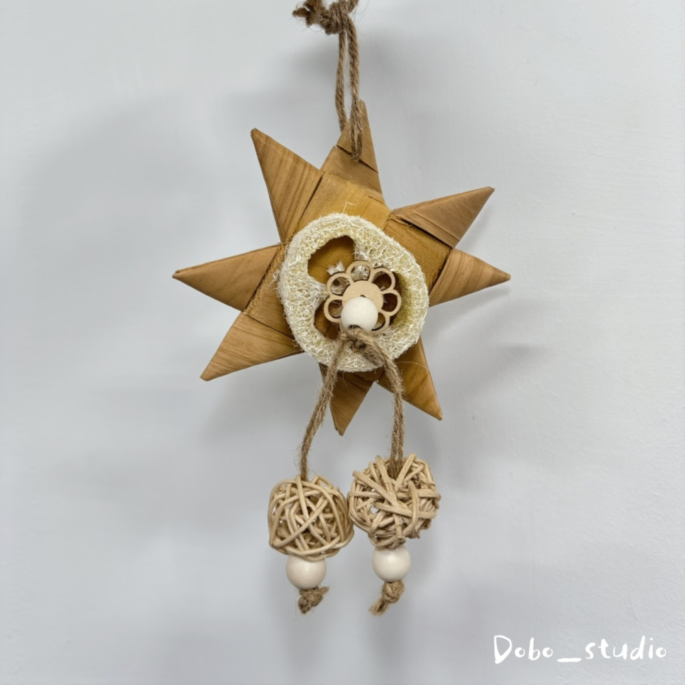 鳥我一下好嗎🍀絲瓜森之星星串 鸚鵡消磨時間 中小型鸚鵡玩具 鸚鵡破壞玩具 原木鸚鵡玩具 棕櫚葉玩具 手工製作鸚鵡破壞玩-細節圖3