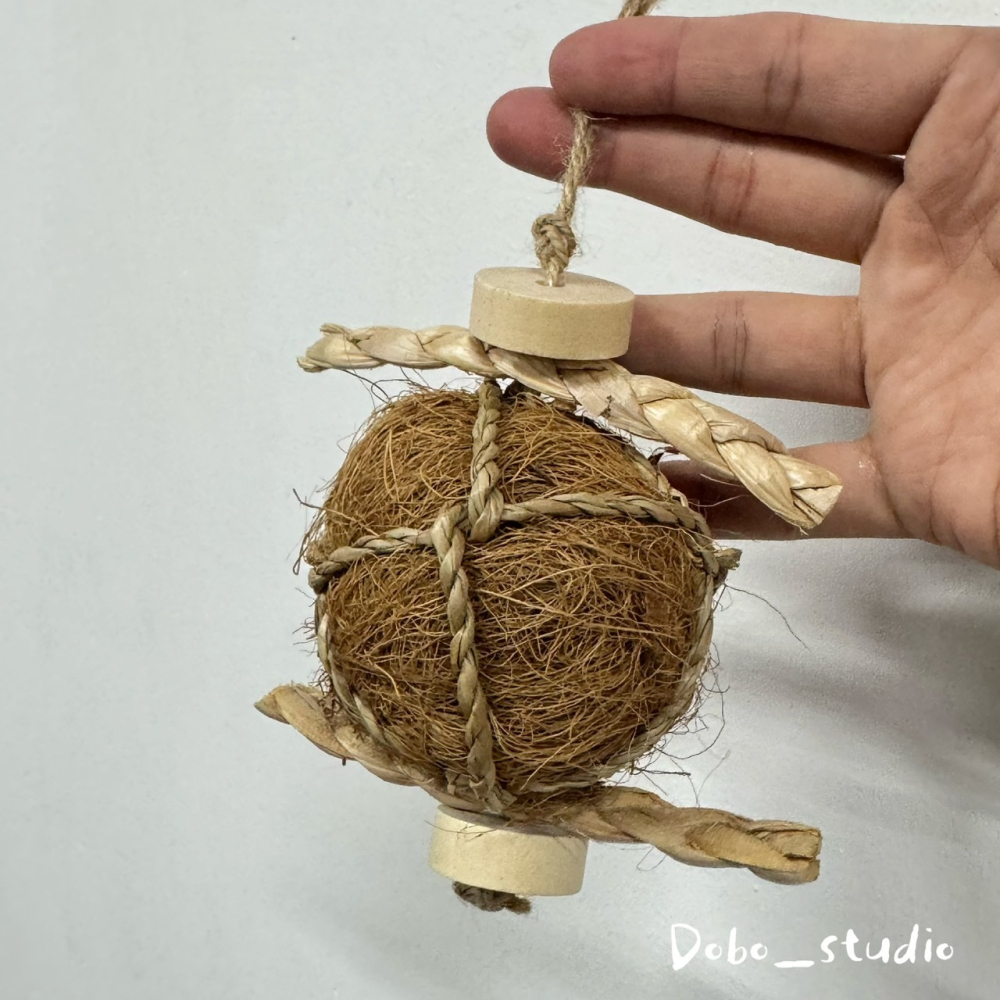 鳥我一下好嗎🍀椰絲啃咬吊球 繩索玩具 椰殼纖維球 鸚鵡啃咬串 和尚鸚鵡 凱克鸚鵡 玄鳳鸚鵡 鸚鵡益智玩具 藤編串-細節圖4