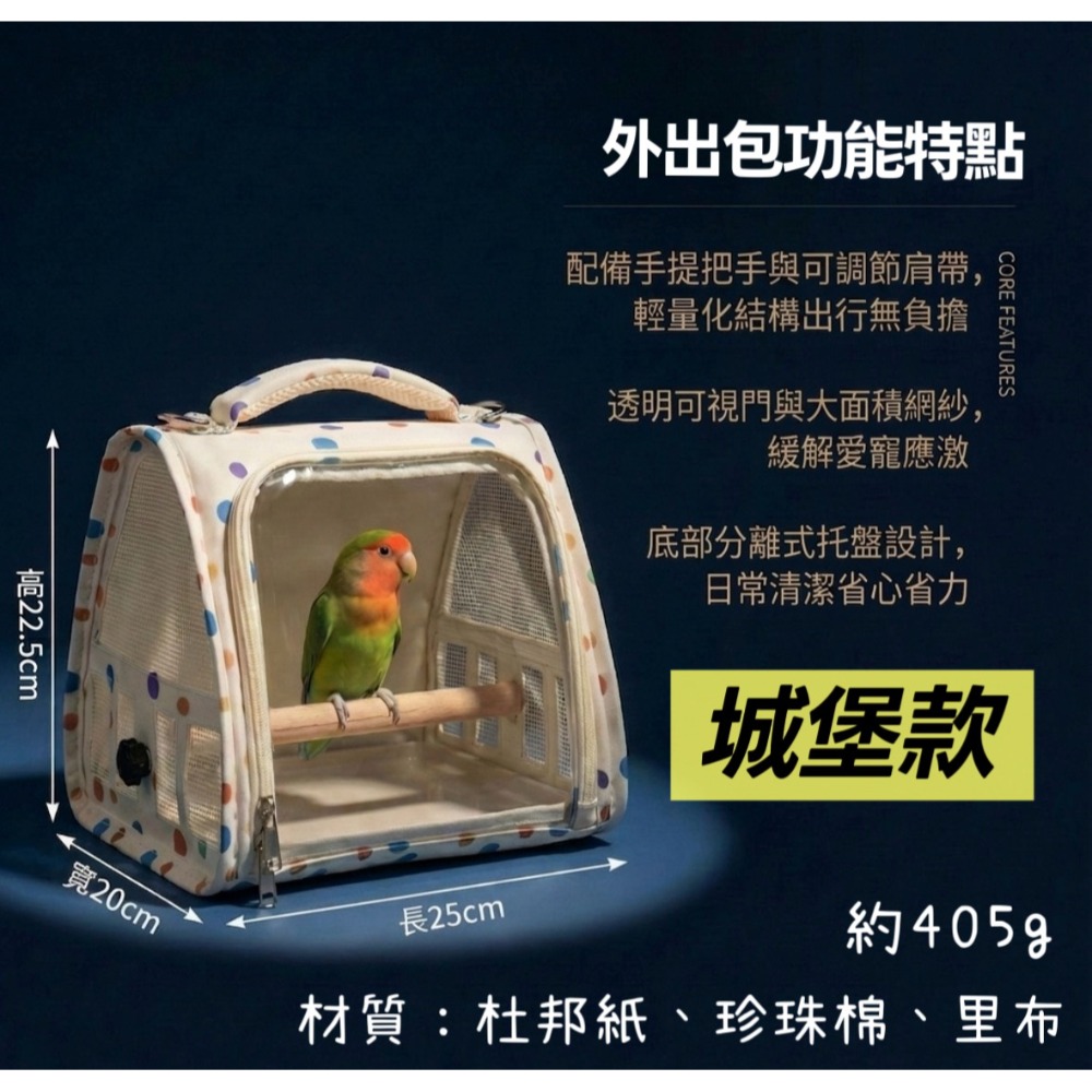 鳥我一下好嗎🍀彩斑鸚鵡外出包 鳥寶外出包包 含站棍底盤 全景透氣外出包 小寵 多功能外出鳥籠 手提單肩籠 小型鸚鵡專用-規格圖9