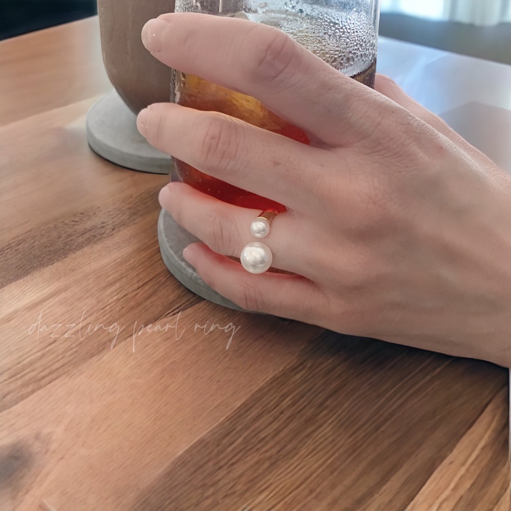 奧地利珍珠雙圓開口戒-細節圖2