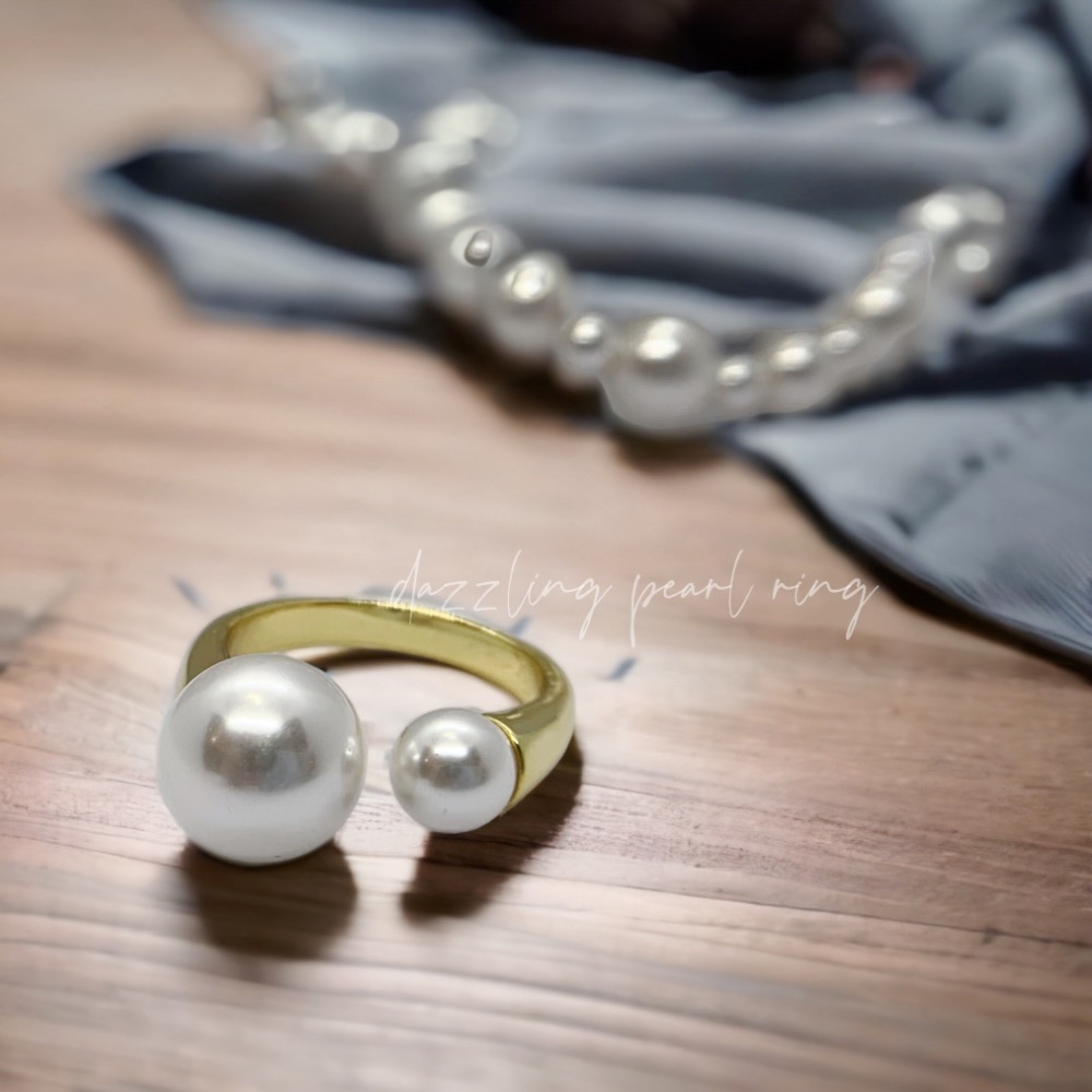 奧地利珍珠雙圓開口戒-細節圖3