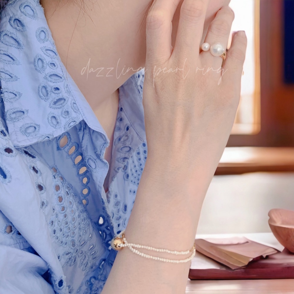 奧地利珍珠雙圓開口戒-細節圖4