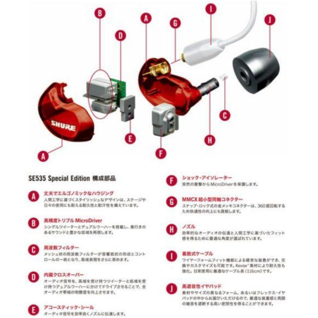 代購現貨🔥 Shure舒爾耳機 SE535紅色限定版 監聽耳機入耳式 動圈耳機 重低音耳機-細節圖4