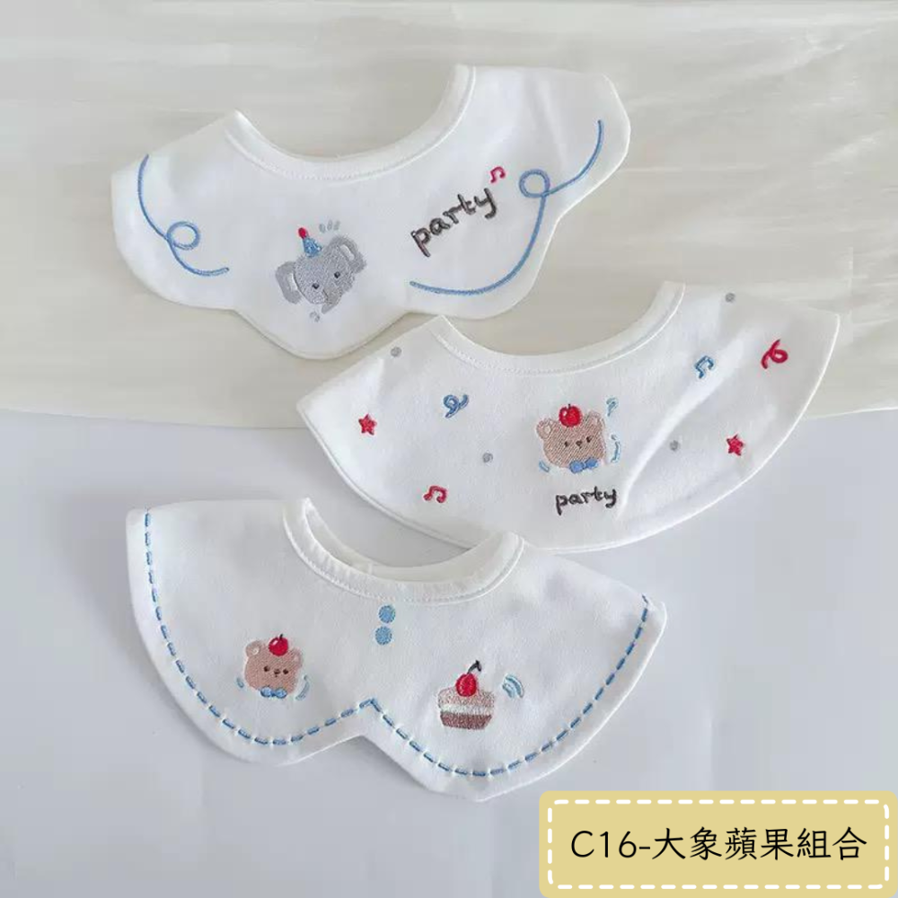 【No.9童裝】台灣現貨✨寶寶三件組純棉圍兜兜 口水巾 防水圍兜 造型款口水巾-規格圖1