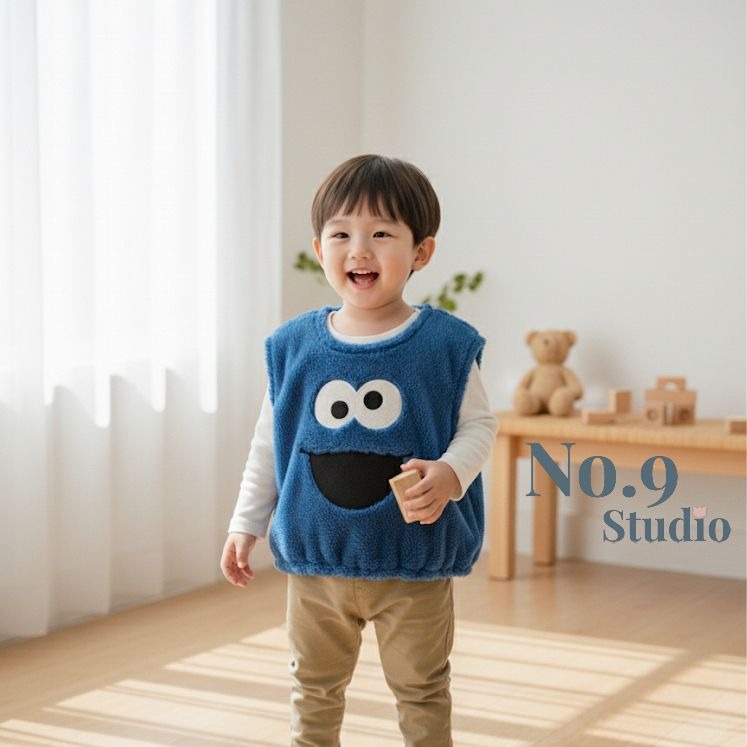 【No.9童裝】台灣現貨✨ 芝麻街餅乾怪獸 毛絨背心 90碼-細節圖2