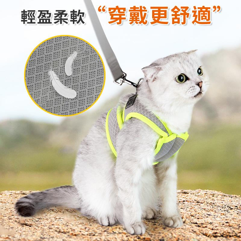 【雙重防掙脫】貓咪胸背帶 寵物外出牽引繩 貓咪牽繩 透氣胸背 貓咪外出繩 遛貓繩 貓牽繩 胸背帶 項圈牽繩 貓背心衣服-細節圖4