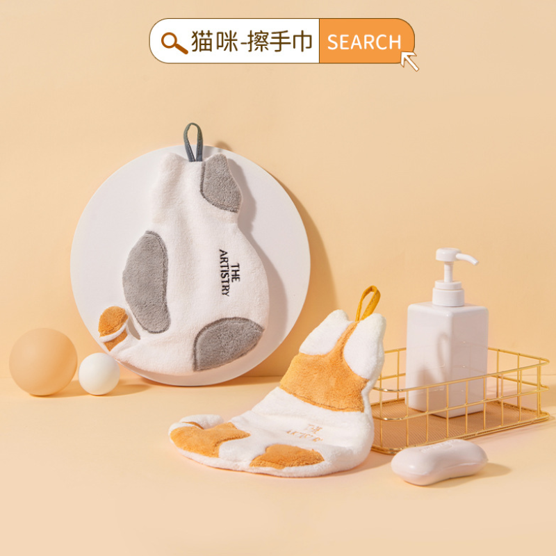 【呼嚕生活館】貓尾巴擦手巾 浴室擦手巾 貓咪珊瑚絨擦手巾 可掛式擦手巾 吸水毛巾 兒童擦手巾 小方巾 擦手-規格圖9