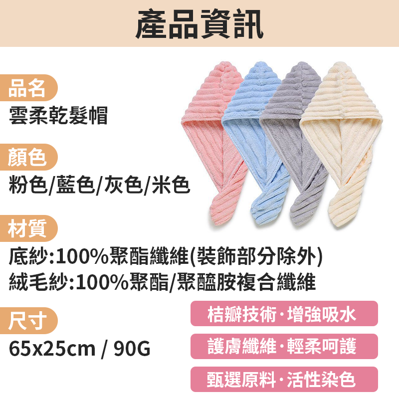 雲柔乾髪帽 3D立體乾髪帽 乾髮巾 吸水頭巾 擦髮巾 吸水乾髮帽 頭巾 毛巾 速乾毛巾 乾髮帽 吸水帽-細節圖9