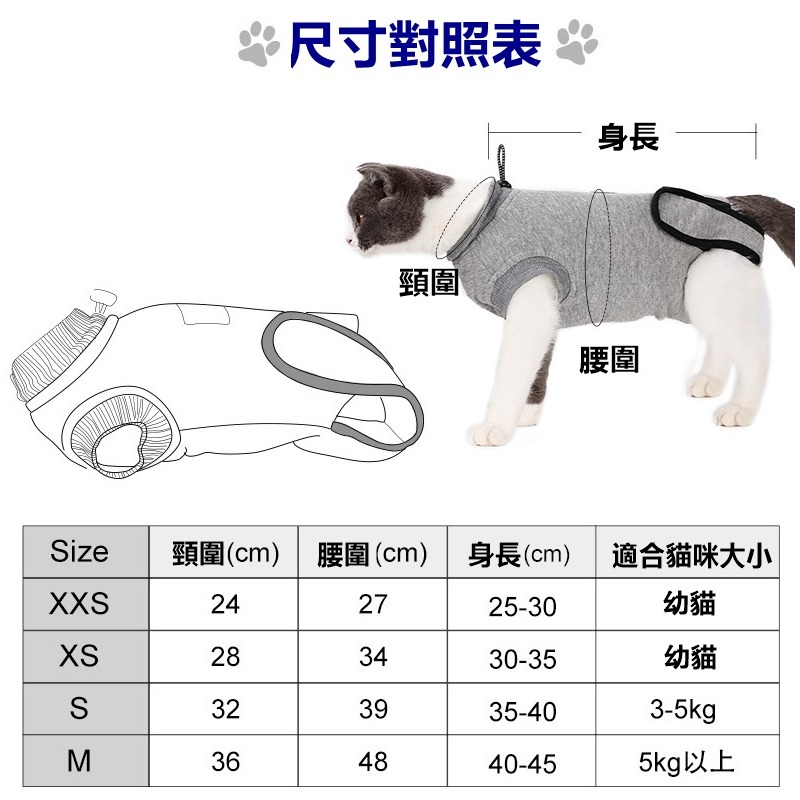 寵物防舔衣 貓咪術後服 貓咪手術服 防舔防抓衣 防舔頭套 防舔圈 貓咪絕育服 結紥服 寵物傷口防舔防抓服-細節圖7