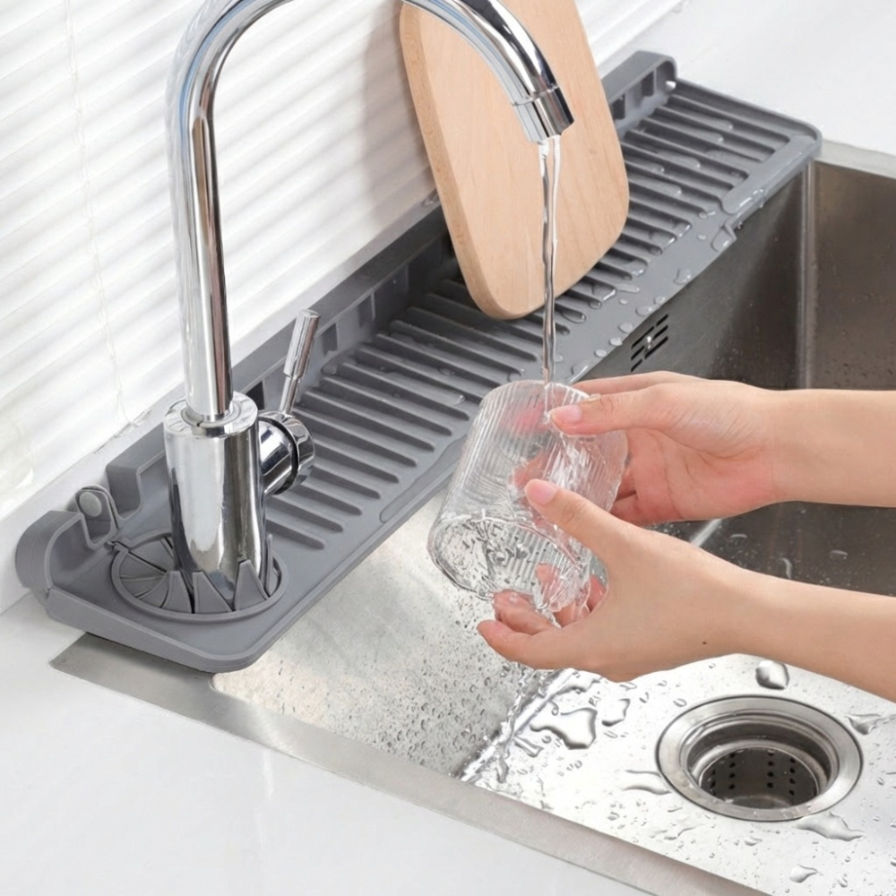 【側邊水龍頭專用】廚房瀝水墊 水槽瀝水墊 排水墊 防濺墊 單邊水龍頭瀝水墊 防噴墊 水槽水龍頭防濺墊 擋水墊-細節圖10