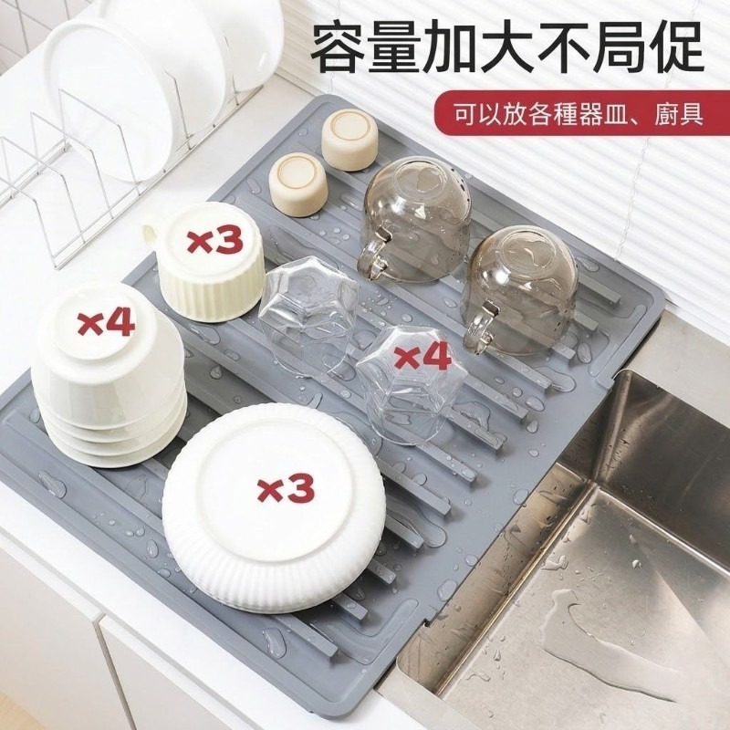 超大容量矽膠瀝水墊 水槽瀝水墊 廚房台面瀝水墊 隔熱鍋墊 導流排水瀝 防滑砧板墊 硅膠瀝水墊 碗筷瀝水墊-細節圖3