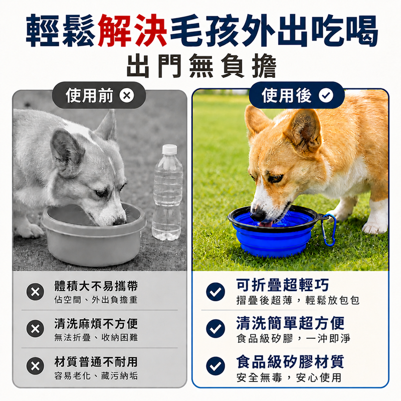 寵物折疊外出碗 矽膠碗 寵物碗 便攜碗 摺疊碗 寵物外出碗 狗狗外出餵食碗 貓咪外出 旅行碗 伸縮碗-細節圖2