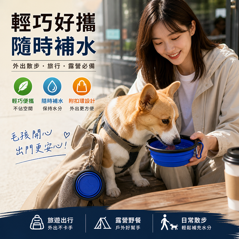 寵物折疊外出碗 矽膠碗 寵物碗 便攜碗 摺疊碗 寵物外出碗 狗狗外出餵食碗 貓咪外出 旅行碗 伸縮碗-細節圖4