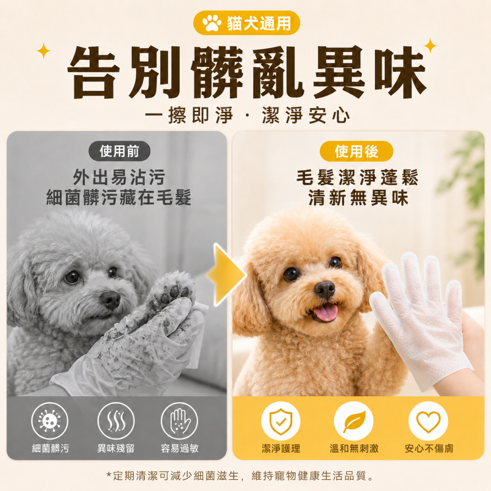 寵物免洗澡手套 寵物清潔手套 寵物濕紙巾 擦澡手套 手套濕巾 寵物濕巾 除臭抗菌濕紙巾 貓狗乾洗澡 貓洗澡-細節圖2