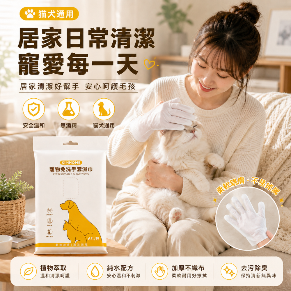 寵物免洗澡手套 寵物清潔手套 寵物濕紙巾 擦澡手套 手套濕巾 寵物濕巾 除臭抗菌濕紙巾 貓狗乾洗澡 貓洗澡-細節圖6