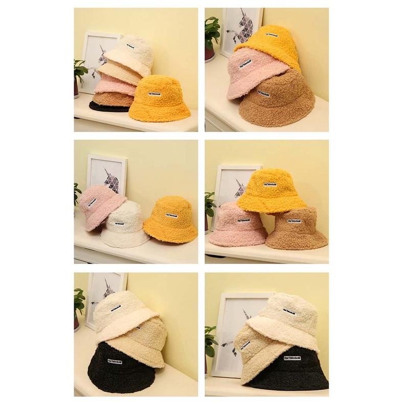 『台灣公司貨👑』羔羊毛帽【腸腸的居家生活】『免運』秋冬百搭 日系字母 韓版 潮漁夫帽 冬季保暖 毛絨盆帽-細節圖7