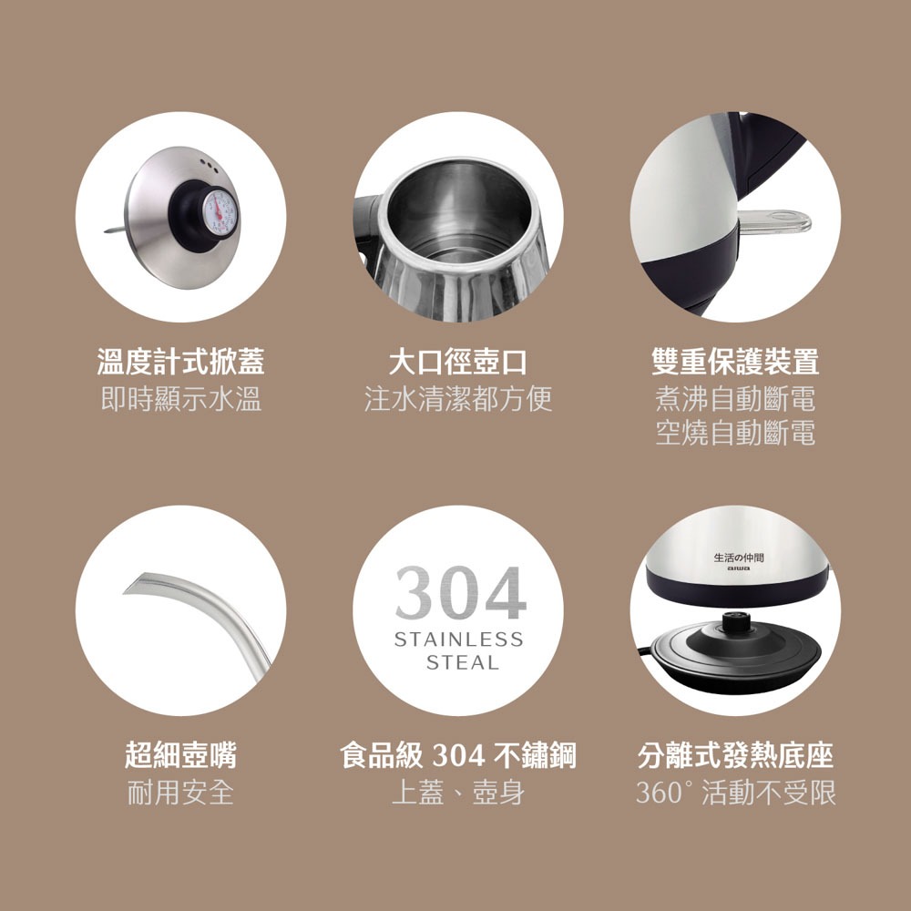 【AIWA 愛華】1.0L不鏽鋼溫度計咖啡快煮壺 EK110410SR-細節圖3