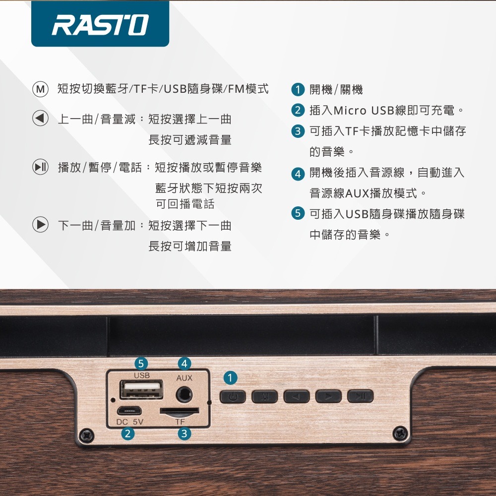 【RASTO】 RD9 全音域立體聲藍牙喇叭-細節圖3