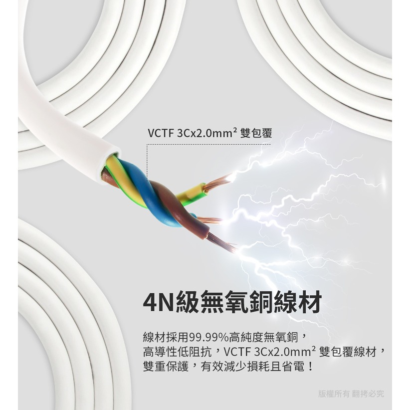 【Aibo】 台灣製 3P一開六插 延長線(扁插)-4.5米 新版安規/過載斷電/防雷擊-細節圖7