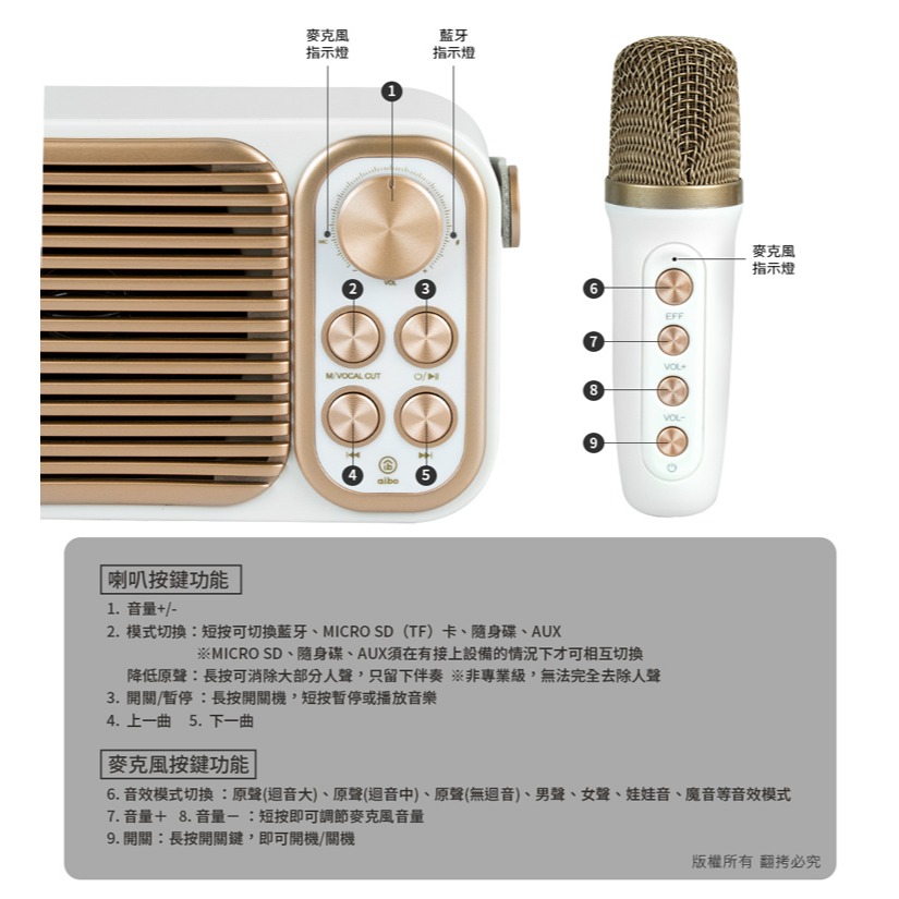 【Aibo】 經典復古 雙人對唱行動KTV 藍牙喇叭無線麥克風組-細節圖9