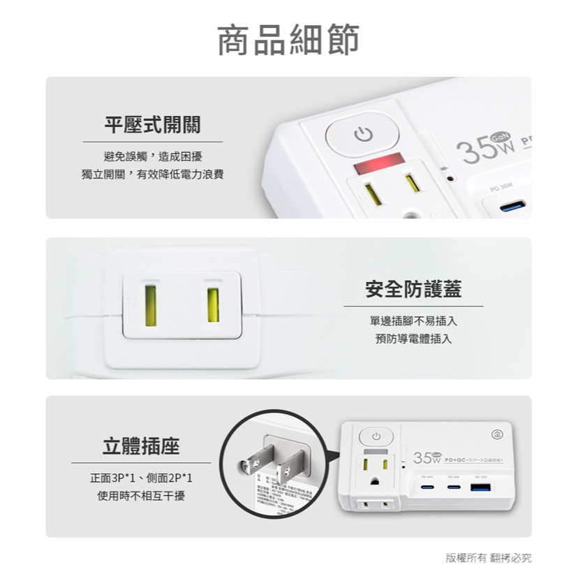 【Aibo】  GaN氮化鎵 平壓式1開2插 高溫斷電智慧 PD35W快充USB壁插-細節圖10