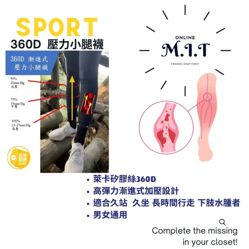MIT [台灣製] 壓力襪/機能加壓腿套/ 馬拉松專用/小腿套/健康機能中統襪/壓力襪/ 靜脈曲張 減壓襪/久站剋星